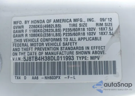 2013 Acura Rdx z USA, uszkodzony, nr VIN 5J8TB4H38DL011993